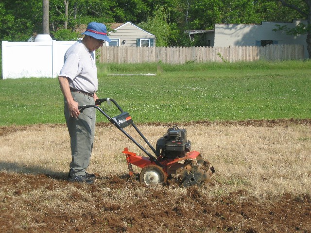 Volunteers work in the garden