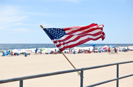 An American flag waves proudly on the Asbury Park Boardwalk.