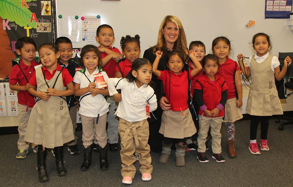 Monmouth County Freeholder Deputy Director Serena DiMaso, delivered backpacks and school supplies to students at Red Bank Primary School, October 19, 2015, in Red Bank, NJ. DiMaso participated in a National Foundation of Women Legislators (NFWL) school readiness program and handed out the supplies to the school’s pre-K classes.  The backpacks were donated by Office Depot (photo by Monmouth County Department of Public Information).  