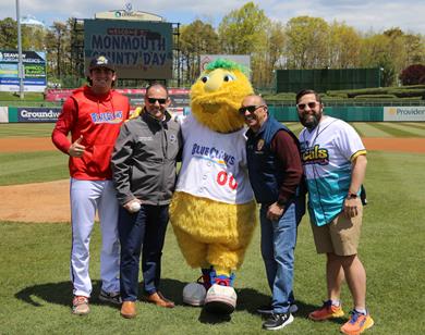 Monmouth County Commissioner Director Thomas A. Arnone and Commissioner Deputy Director Dominick "Nick" DiRocco threw out the first pitch at Monmouth County Day at Jersey Shore BlueC Monmouth County Commissioner Director Thomas A. Arnone and Commissioner Deputy Director Dominick "Nick" DiRocco threw out the first pitch at Monmouth County Day at Jersey Shore BlueC